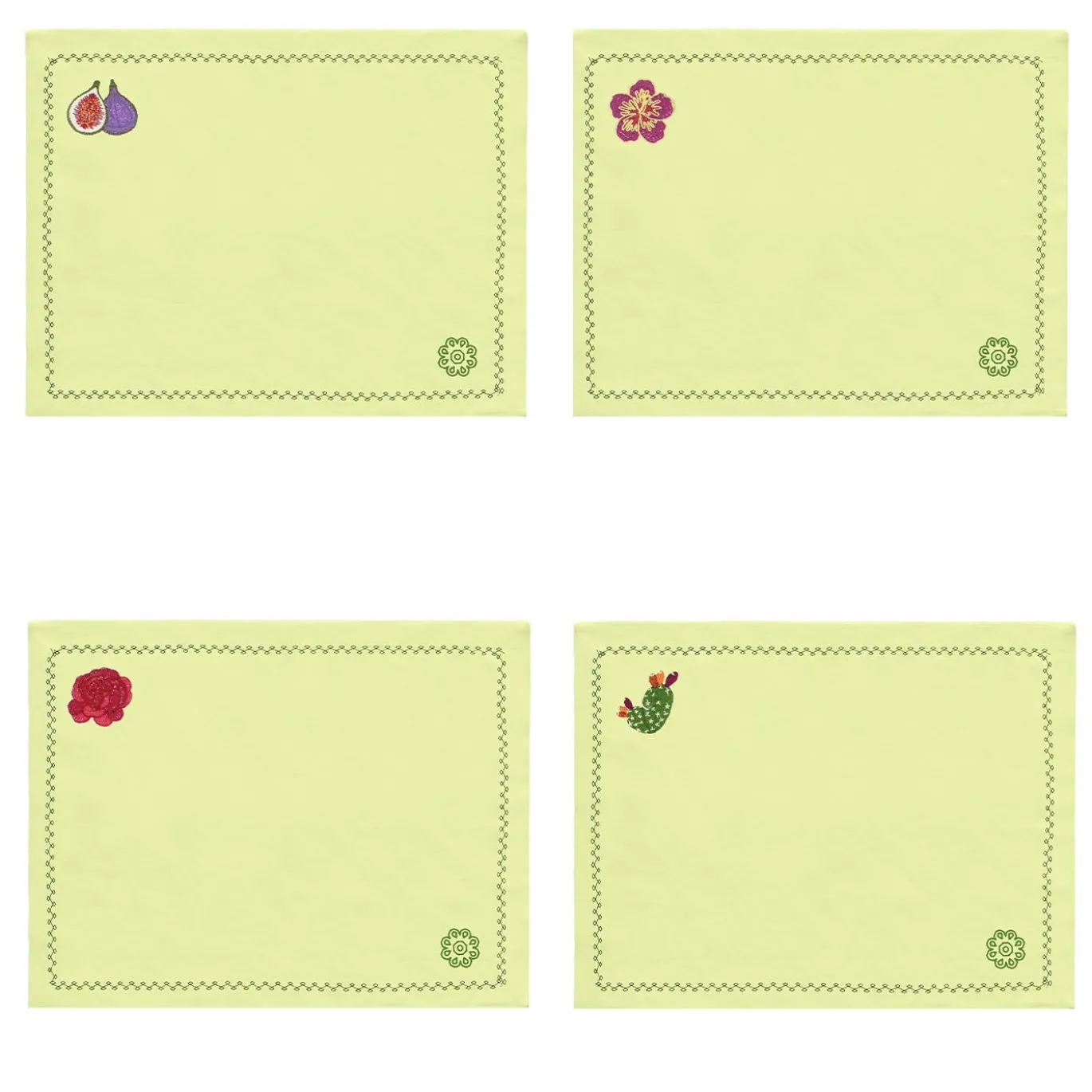 Set di 4 sottopiattti in lino giallo con cactus mediterranei