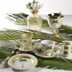 Set di 6 Tazze con Piattino Palm in Porcellana Verde
