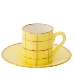 Set di 2 tazze da caffè Alpine gialle in porcellana con piattini
