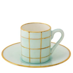 Set di 2 tazze da caffè Alpine in porcellana color menta con piattini