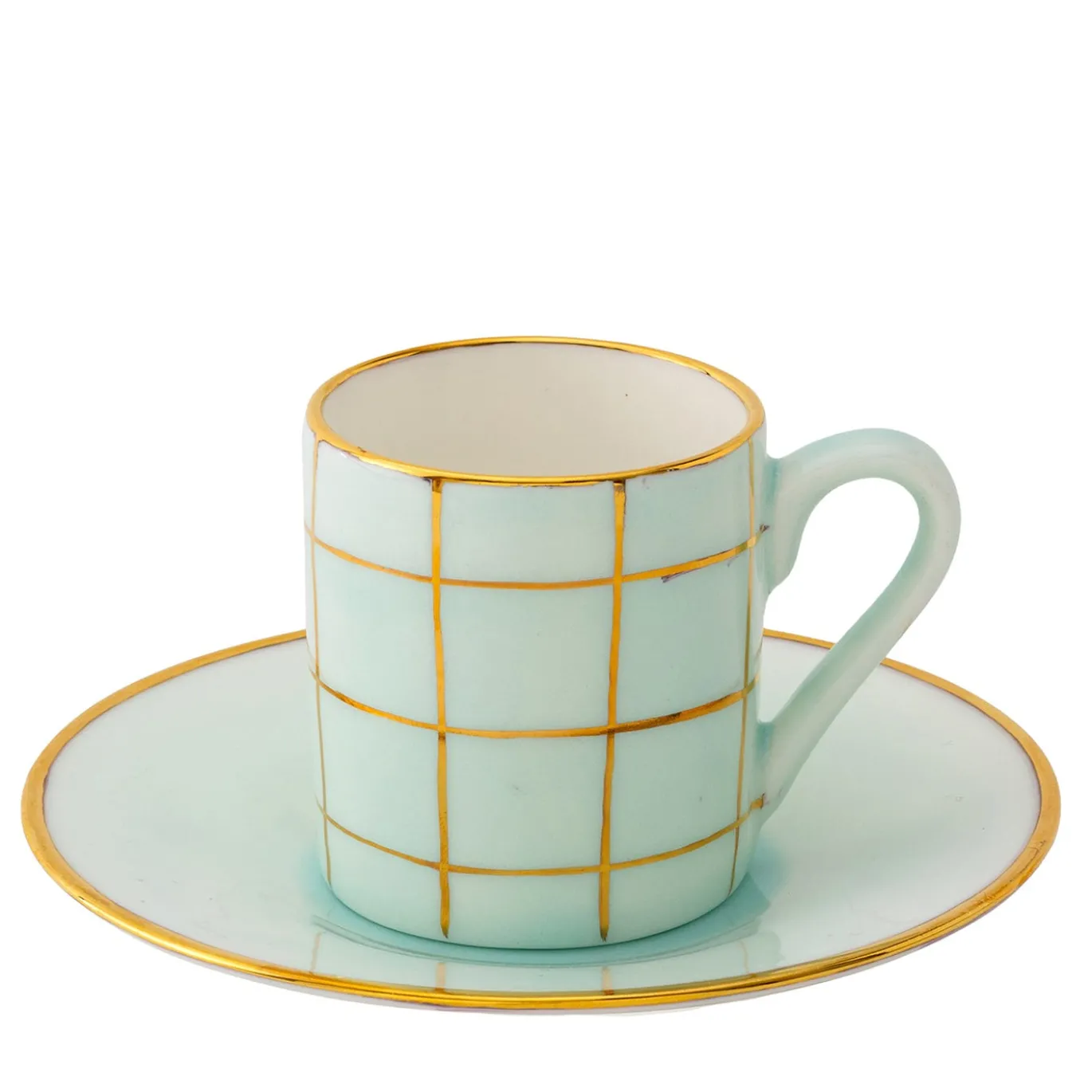 Set di 2 tazze da caffè Alpine in porcellana color menta con piattini