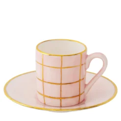 Set di 2 tazze da caffè Alpine in porcellana rosa con piattini