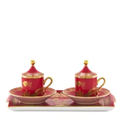 Set di 2 Tazze da Caffè con Coperchi e Vassoio Oriente Italiano Rubrum