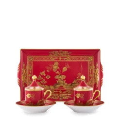 Set di 2 Tazze da Caffè con Coperchi e Vassoio Oriente Italiano Rubrum