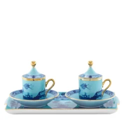 Set di 2 Tazze da Caffè con Coperchi e Vassoio Oriente Italiano Iris