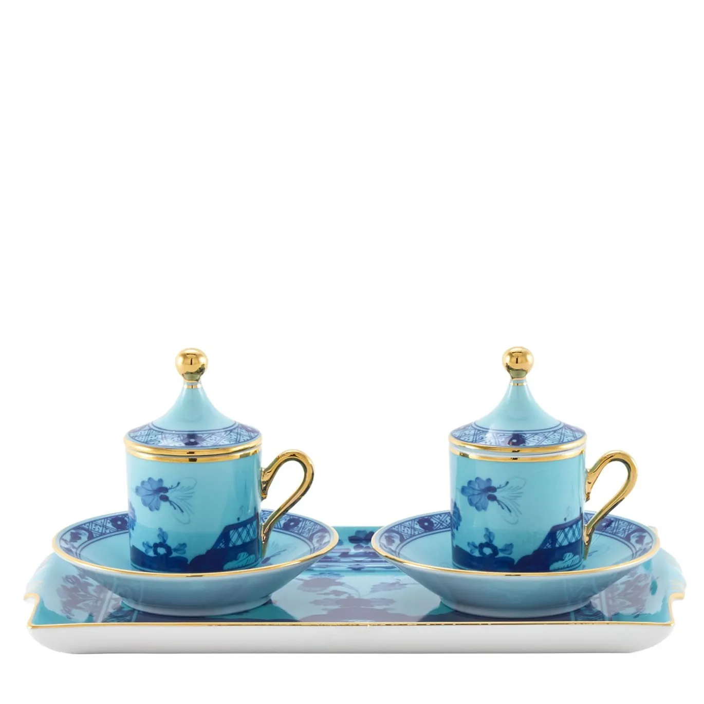 Set di 2 Tazze da Caffè con Coperchi e Vassoio Oriente Italiano Iris