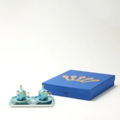 Set di 2 Tazze da Caffè con Coperchi e Vassoio Oriente Italiano Iris