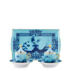 Set di 2 Tazze da Caffè con Coperchi e Vassoio Oriente Italiano Iris