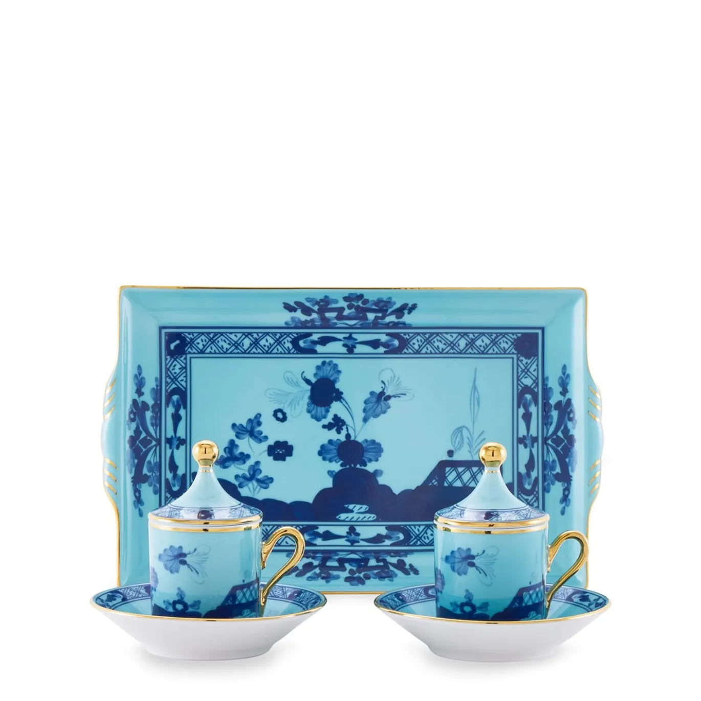 Set di 2 Tazze da Caffè con Coperchi e Vassoio Oriente Italiano Iris
