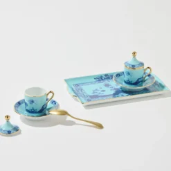 Set di 2 Tazze da Caffè con Coperchi e Vassoio Oriente Italiano Iris