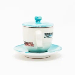 Set di 4 tazze da caffè Controcorrente in ceramica con coperchio e piattino #2