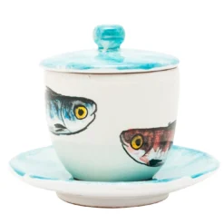 Set di 4 tazze da caffè Controcorrente in ceramica con coperchio e piattino #2