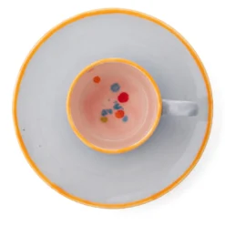 Set di 4 tazze da caffè dritte Murrine grigie e piattini