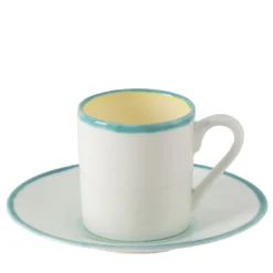 Set di 4 tazze da caffè dritte Murrine gialle e piattini