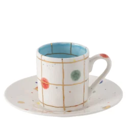 Set di 2 tazze da caffè e piattini in cristallo