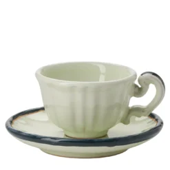 Set di 4 tazze da caffè e piattini in ceramica Monogram Verde Velluto Botanico