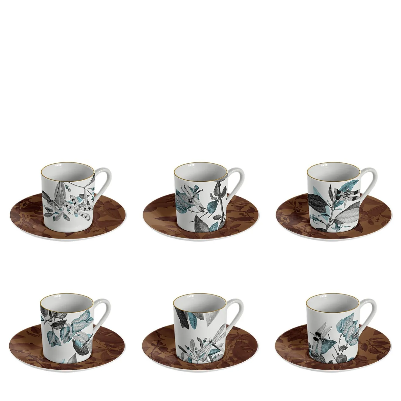 Set di 6 tazze da caffè espresso in porcellana Black Dragon Pool