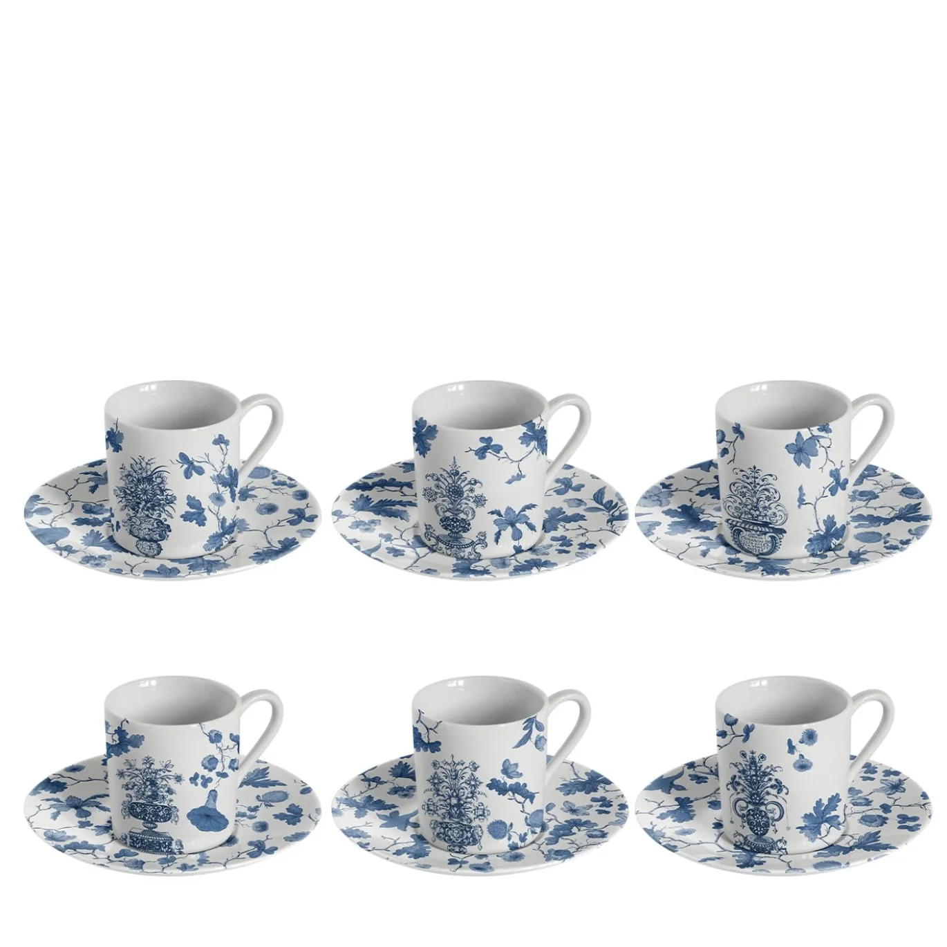 Set di 6 tazze da caffè espresso in porcellana con decorazioni in blu