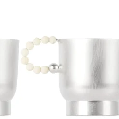 Set di 2 tazze da caffè Perlina in ottone placcato argento con pietra bianca
