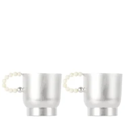 Set di 2 tazze da caffè Perlina in ottone placcato argento con pietra bianca