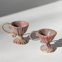 Set di 2 tazze da caffè Rocco in ceramica rosa con manici