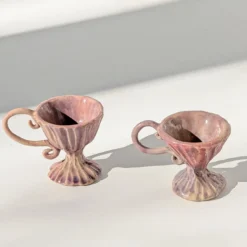 Set di 2 tazze da caffè Rocco in ceramica rosa con manici