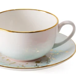 Set di 2 tazze da cappuccino Spighe di Grano azzurre con piattini