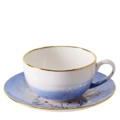 Set di 2 tazze da cappuccino Spighe di Grano blu con piattini