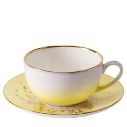 Set di 2 tazze da cappuccino Spighe di Grano gialle con piattini