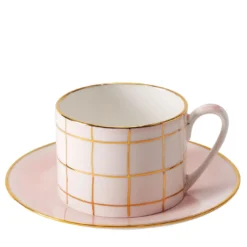 Set di 2 tazze da tè Alpine in porcellana rosa con piattini