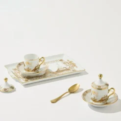 Set di 2 Tazze da Tè con Vassoio Oriente Italiano Aurum