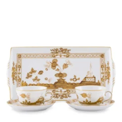 Set di 2 Tazze da Tè con Vassoio Oriente Italiano Aurum