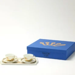 Set di 2 Tazze da Tè con Vassoio Oriente Italiano Aurum
