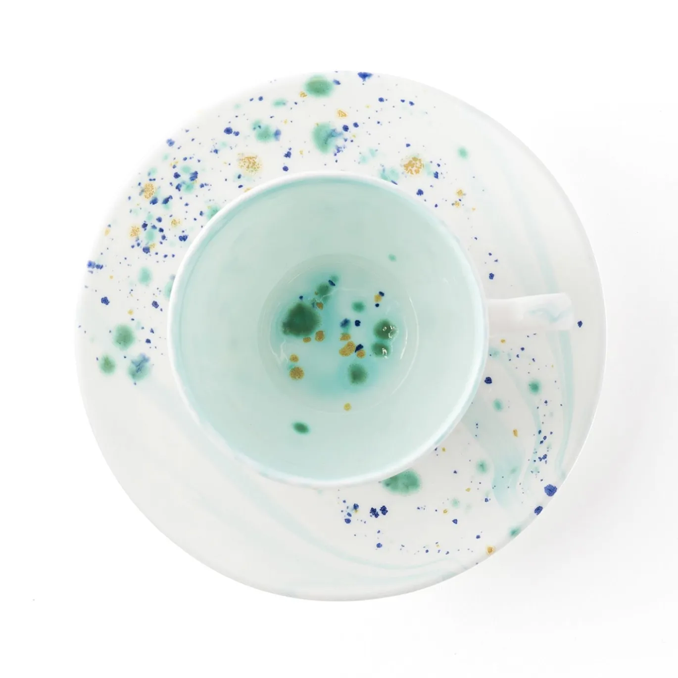 Set di 2 tazze da tè e piattini in marmo blu