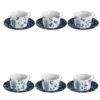 Set di 6 tazze da tè in porcellana con decorazioni in blu