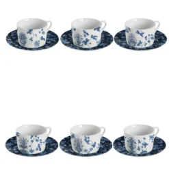 Set di 6 tazze da tè in porcellana con decorazioni in blu