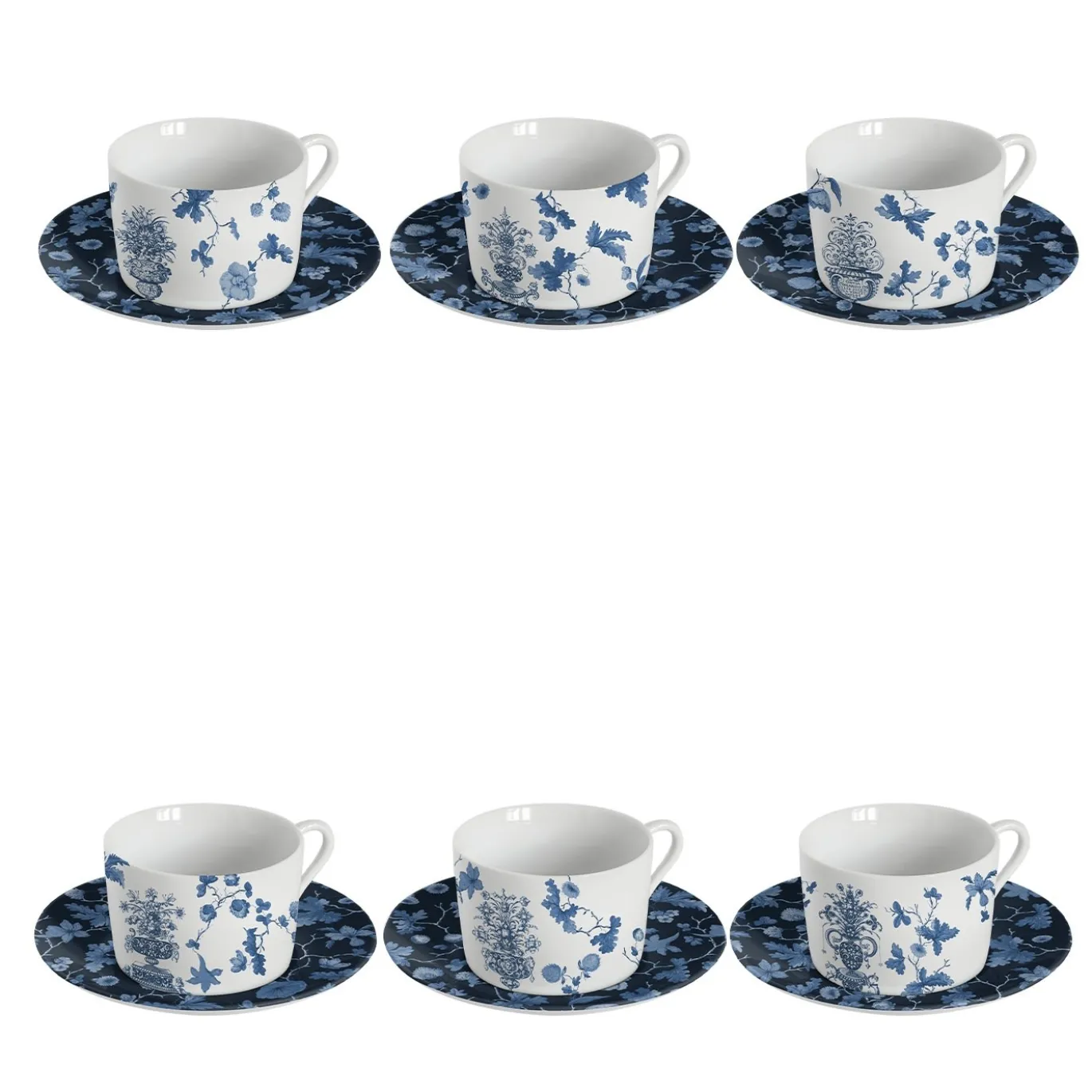 Set di 6 tazze da tè in porcellana con decorazioni in blu