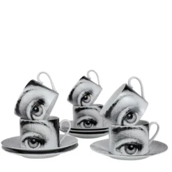 Set di 6 Tazze da T� Tema e Variazioni n.1 in Porcellana Bianca