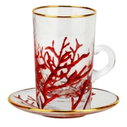 Set di 6 tazze di corallo con piattini