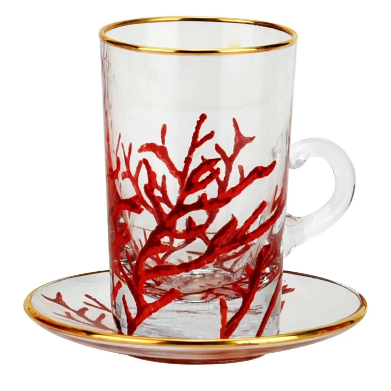 Set di 6 tazze di corallo con piattini