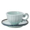 Set di 4 tazze e piattini in ceramica Monogram Celeste Velato