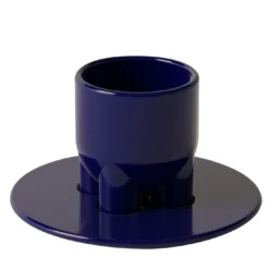 Set di 4 Tazze e Piattini Scultorei UUUUccio in Ceramica Lucida Cobalto