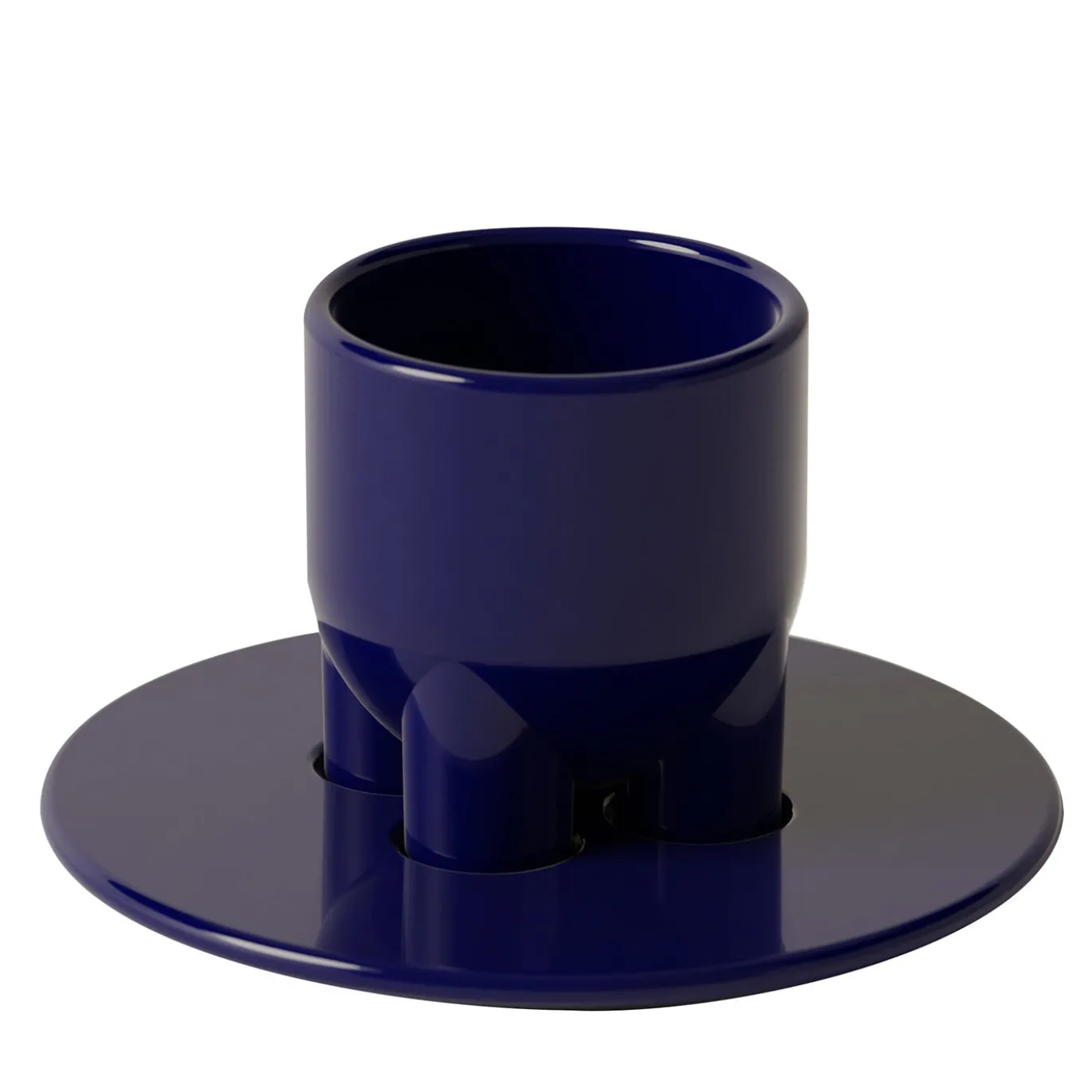 Set di 4 Tazze e Piattini Scultorei UUUUccio in Ceramica Lucida Cobalto