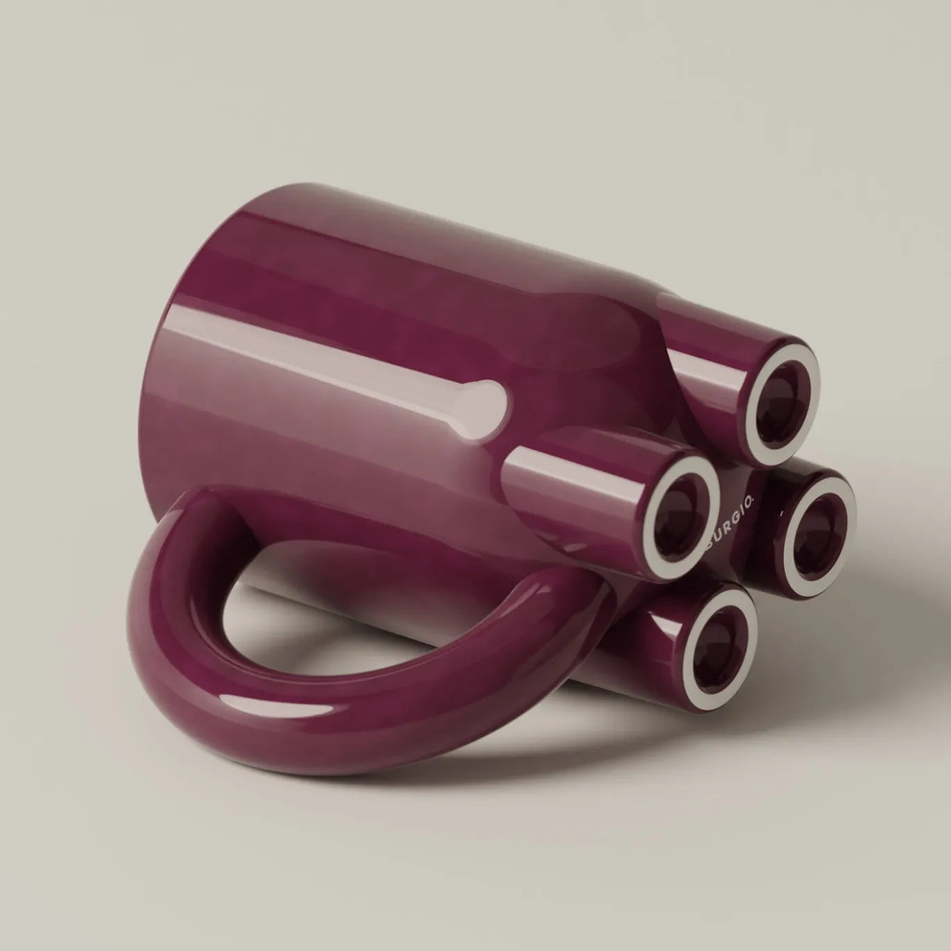 Set di 4 tazze scultoree mUUUUg in ceramica lucida viola