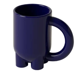 Set di 4 tazze scultoree mUUUUg in ceramica lucida blu