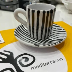 Set di 6 Tazzine da Caff� a Righe Bianche e Nere in Ceramica