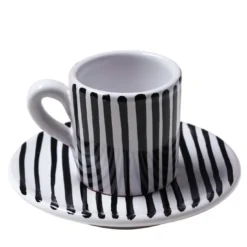 Set di 6 Tazzine da Caff� a Righe Bianche e Nere in Ceramica