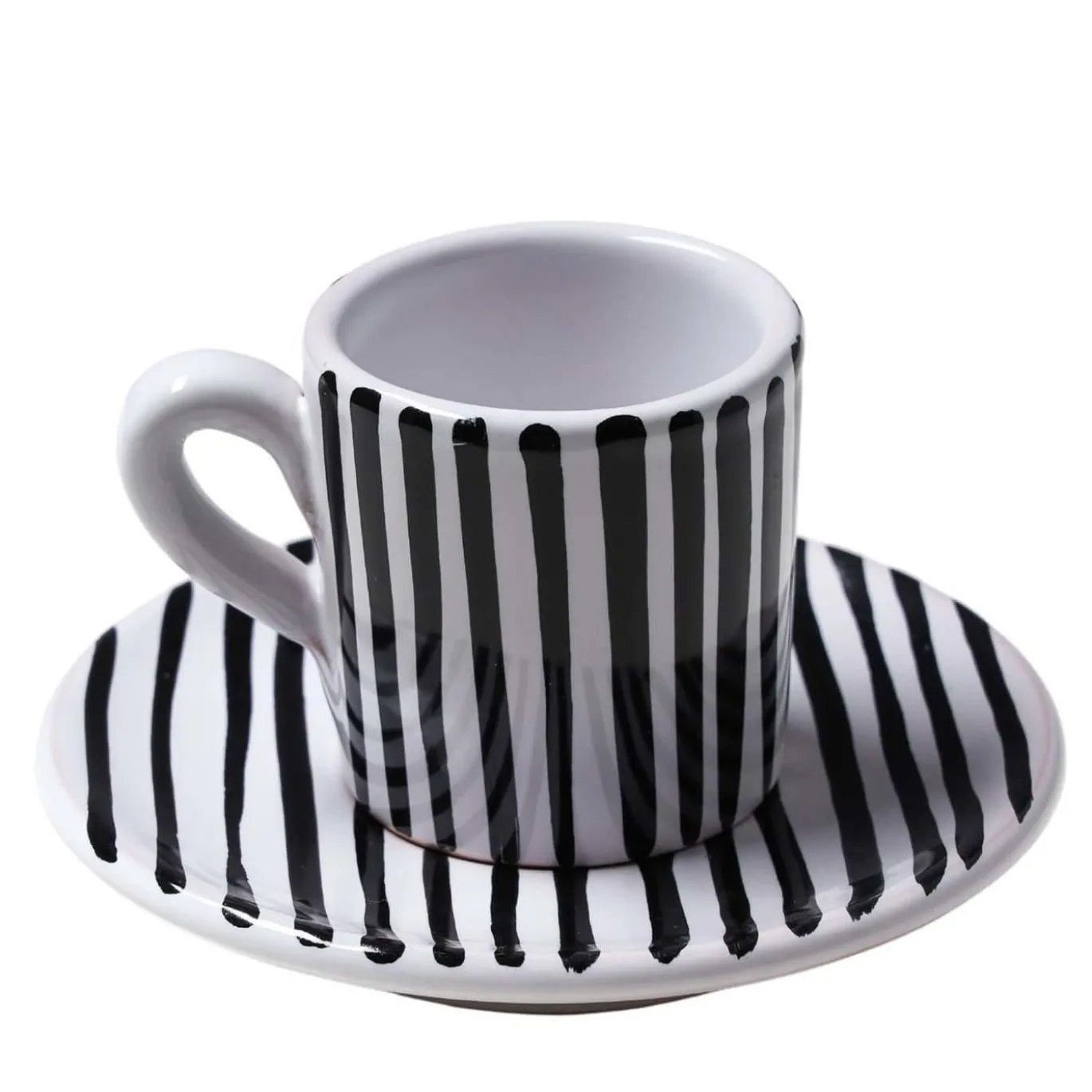 Set di 6 Tazzine da Caff� a Righe Bianche e Nere in Ceramica