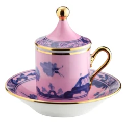 Set di 2 Tazzine da Caff� con Piattino Oriente Italiano Azalea in Porcellana Rosa