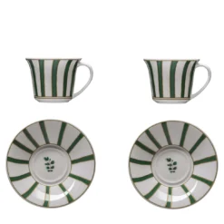 Set di 2 Tazzine da Caff� con Piattino Striche Verdi in Porcellana Verde